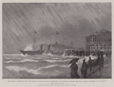 La enfermedad de la Reina en 1901, el Príncipe de Gales saliendo de Portsmouth hacia Osborne a bordo del yate real Alberta, el 19 de enero de Fred T. Jane
